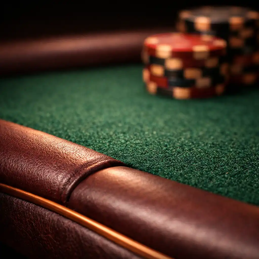 Macro detail of poker table felt and rail texture